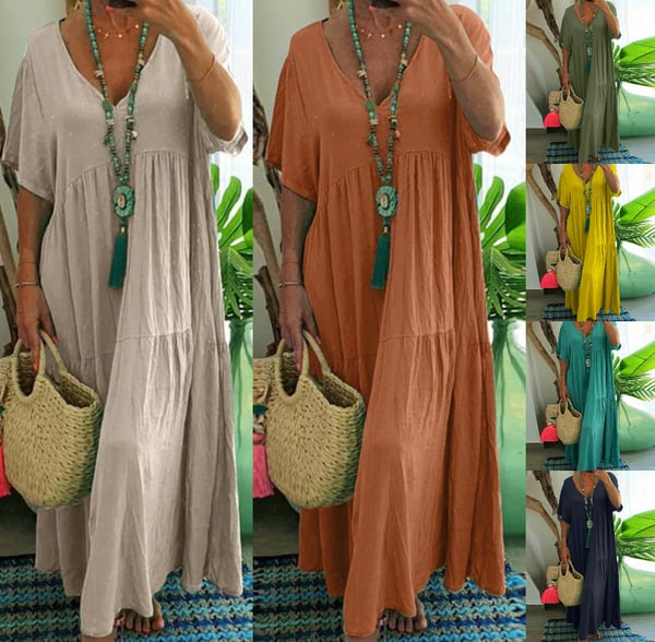 🌊 Elegantes Maxikleid mit wellenförmigem Saum – weich fallender Stoff, schmeichelhafter Schnitt, perfekt für Strand, Gartenpartys oder den stilvollen Alltag