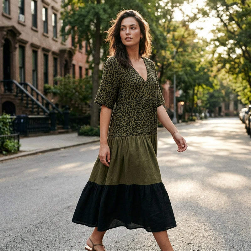 📢Mid-Season Sale: −50% nur für kurze Zeit⏰Bohemian gestuftes Maxikleid mit Leopardenmuster