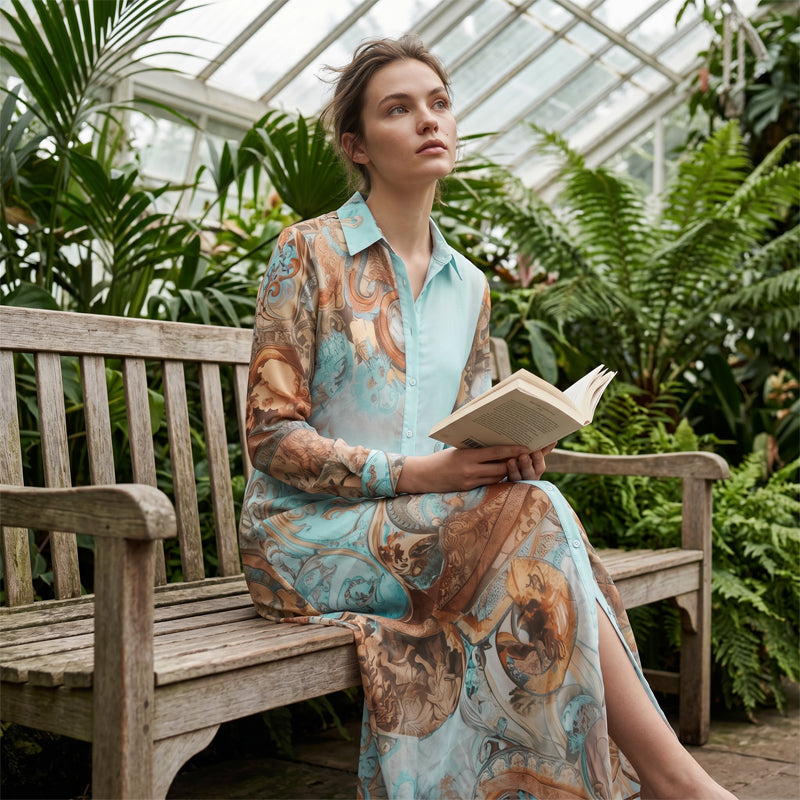 ✨ Exklusiv – 50 % RABATT! 👗 Elegantes Boho-Kleid mit Knopfleiste – Retro-Muster, fließende Silhouette & perfekt für Feste, Urlaub & Alltag 🌿