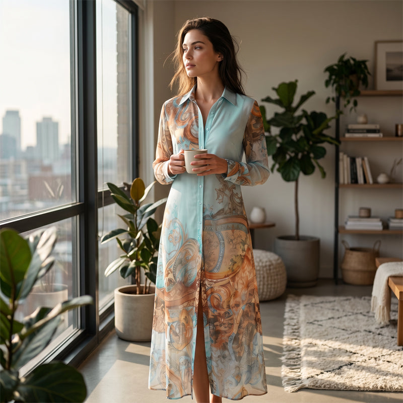 ✨ Exklusiv – 50 % RABATT! 👗 Elegantes Boho-Kleid mit Knopfleiste – Retro-Muster, fließende Silhouette & perfekt für Feste, Urlaub & Alltag 🌿