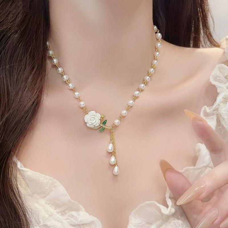 ⏰ 30 % RABATT – Nur für kurze Zeit ✨Damen Halskette mit Rosen und Perlen ✨ Romantisch, Elegant & Zeitlos