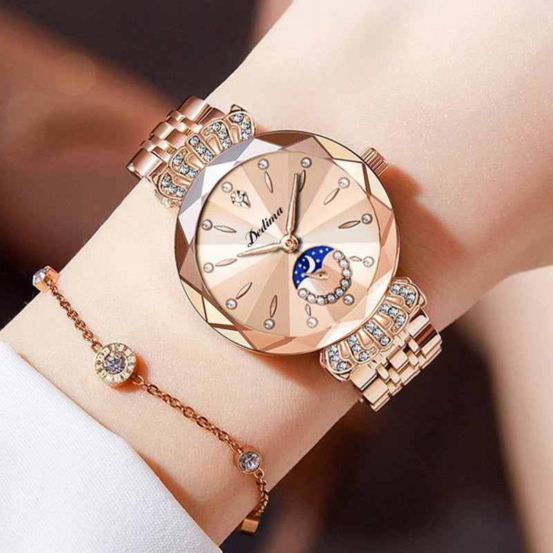 ⌚ Damen-Uhr mit Edelstahlband, wasserdicht, Kalender & funkelndem Zirkonia-Besatz – elegantes Butterfly-Verschluss-Design ✨