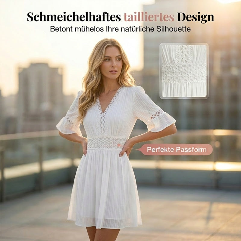 👗 50% RABATT! ✨ Schickes Kleid mit V-Ausschnitt & Spitzenausschnitten – Feminin & luftig – Perfekt für Sommer, Hochzeit oder romantische Abende – eleganter Blickfang mit feinen Details 🌸
