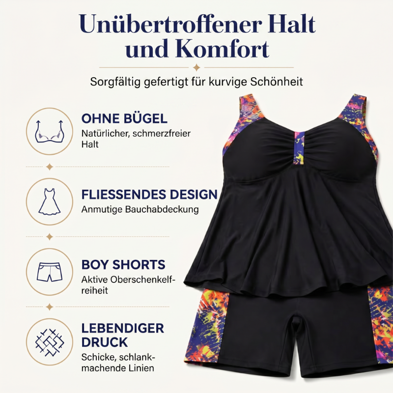 📢📢 50 % RABATT !! ⏰ Damen Fließendes Tankini-Oberteil und Shorts Badeanzug – Bauchkontrolle, Boy Shorts, Stützend ✨
