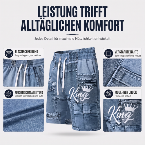 Herren Lässiges Kunstdenim-Print T-Shirt & Shorts Set