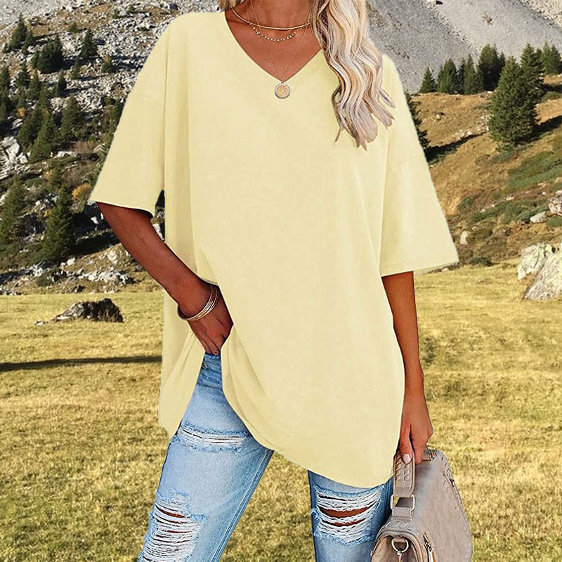 📢📢50 % RABATT !! ⏰Lässiges, locker sitzendes Damen-T-Shirt mit V-Ausschnitt