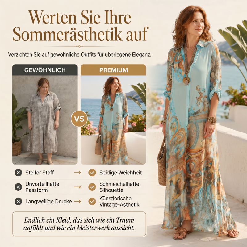 ✨ Exklusiv – 50 % RABATT! 👗 Elegantes Boho-Kleid mit Knopfleiste – Retro-Muster, fließende Silhouette & perfekt für Feste, Urlaub & Alltag 🌿
