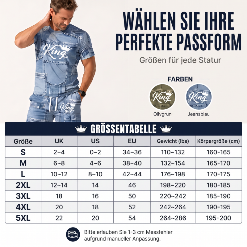 Herren Lässiges Kunstdenim-Print T-Shirt & Shorts Set