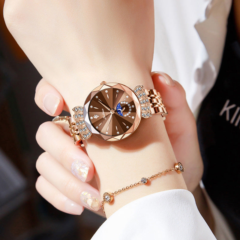 ⌚ Damen-Uhr mit Edelstahlband, wasserdicht, Kalender & funkelndem Zirkonia-Besatz – elegantes Butterfly-Verschluss-Design ✨