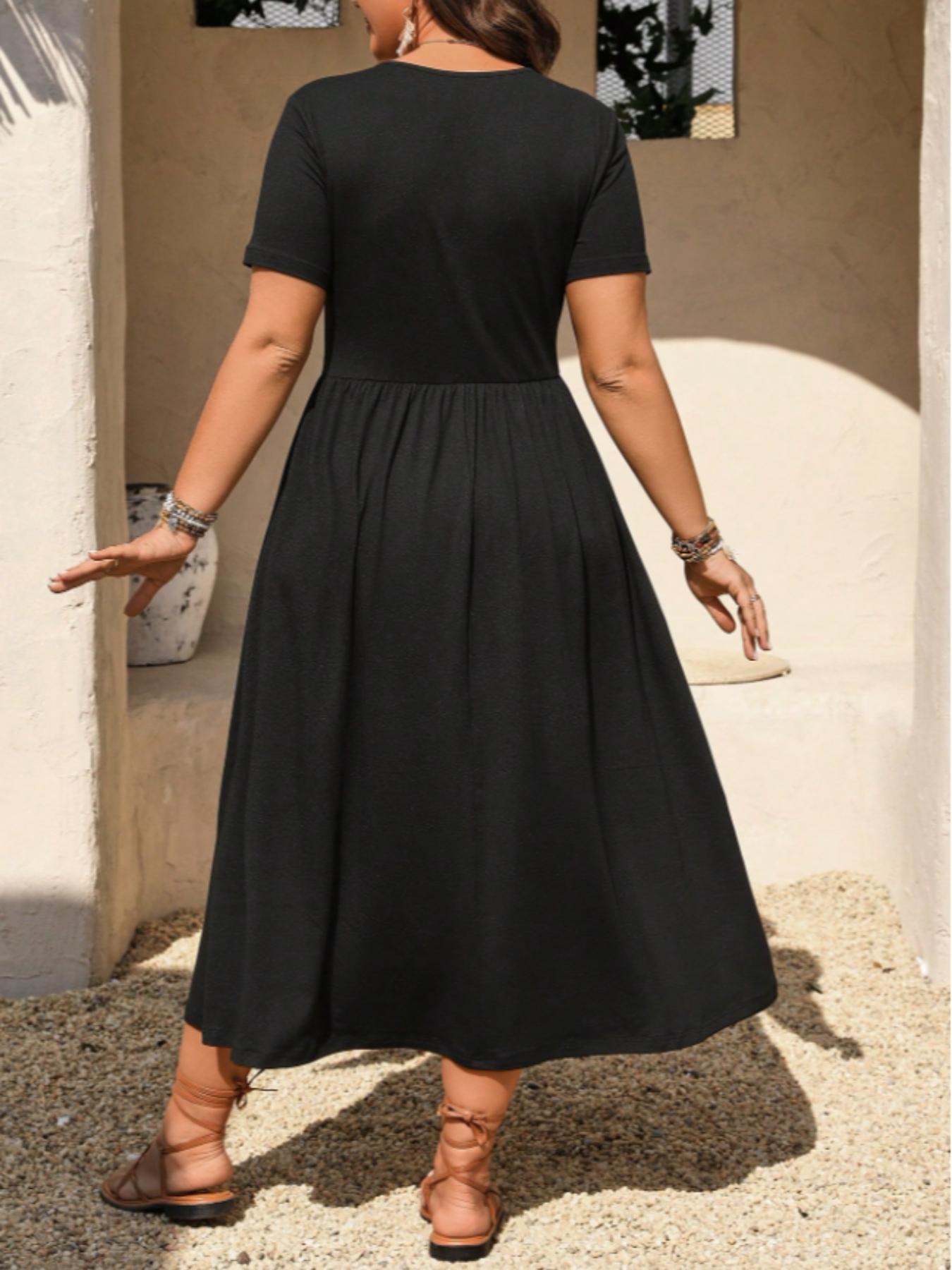⏰ 50 % RABATT – Nur für kurze Zeit ✨Midi-Kleid in Übergröße mit V-Ausschnitt, Rüschen und kurzen Ärmeln