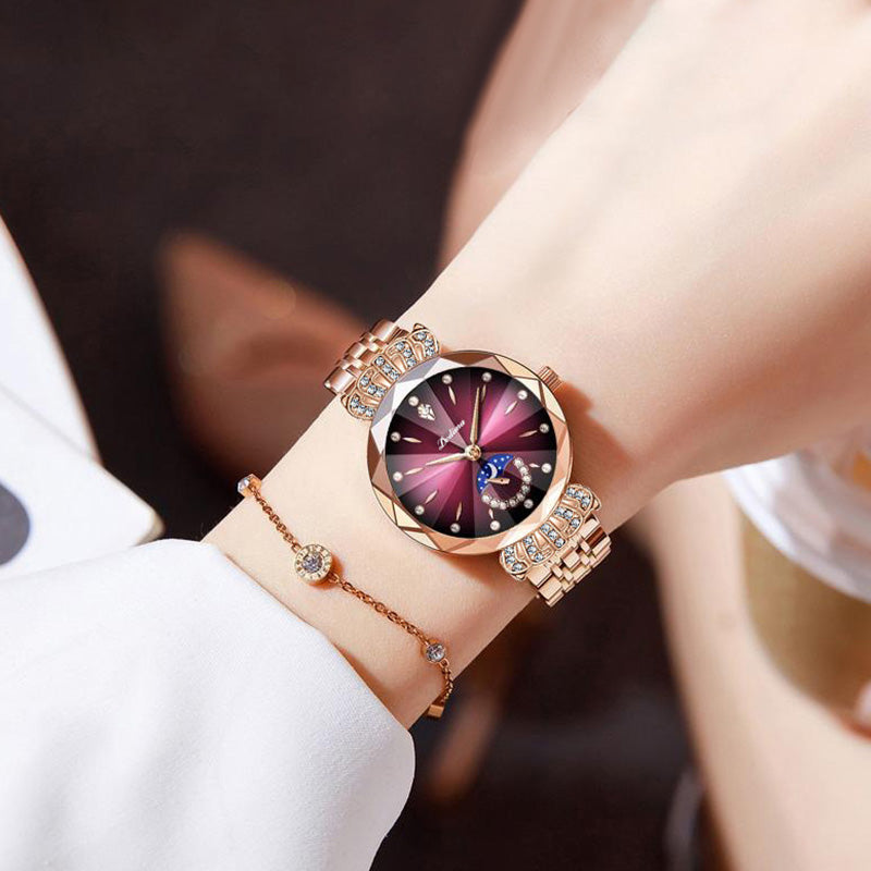 ⌚ Damen-Uhr mit Edelstahlband, wasserdicht, Kalender & funkelndem Zirkonia-Besatz – elegantes Butterfly-Verschluss-Design ✨
