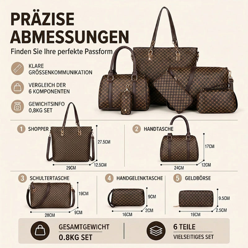 👜 Stylishes 6-in-1-Mutter-Kind-Taschenset – Bedruckt, vielseitige Schultertasche, Crossbody- & Handtasche für den täglichen Gebrauch 🌿