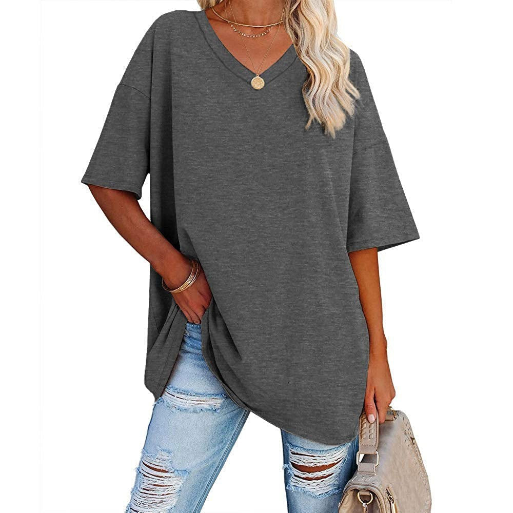 📢📢50 % RABATT !! ⏰Lässiges, locker sitzendes Damen-T-Shirt mit V-Ausschnitt
