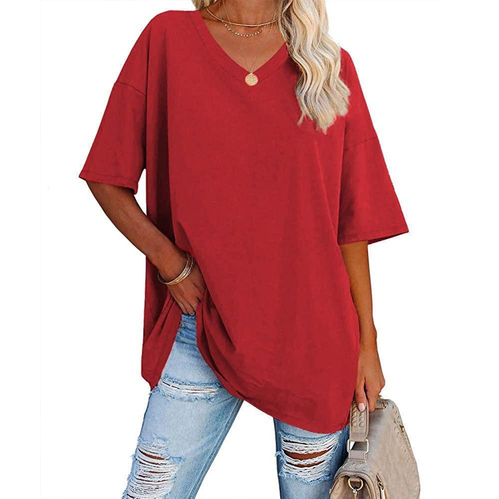 📢📢50 % RABATT !! ⏰Lässiges, locker sitzendes Damen-T-Shirt mit V-Ausschnitt