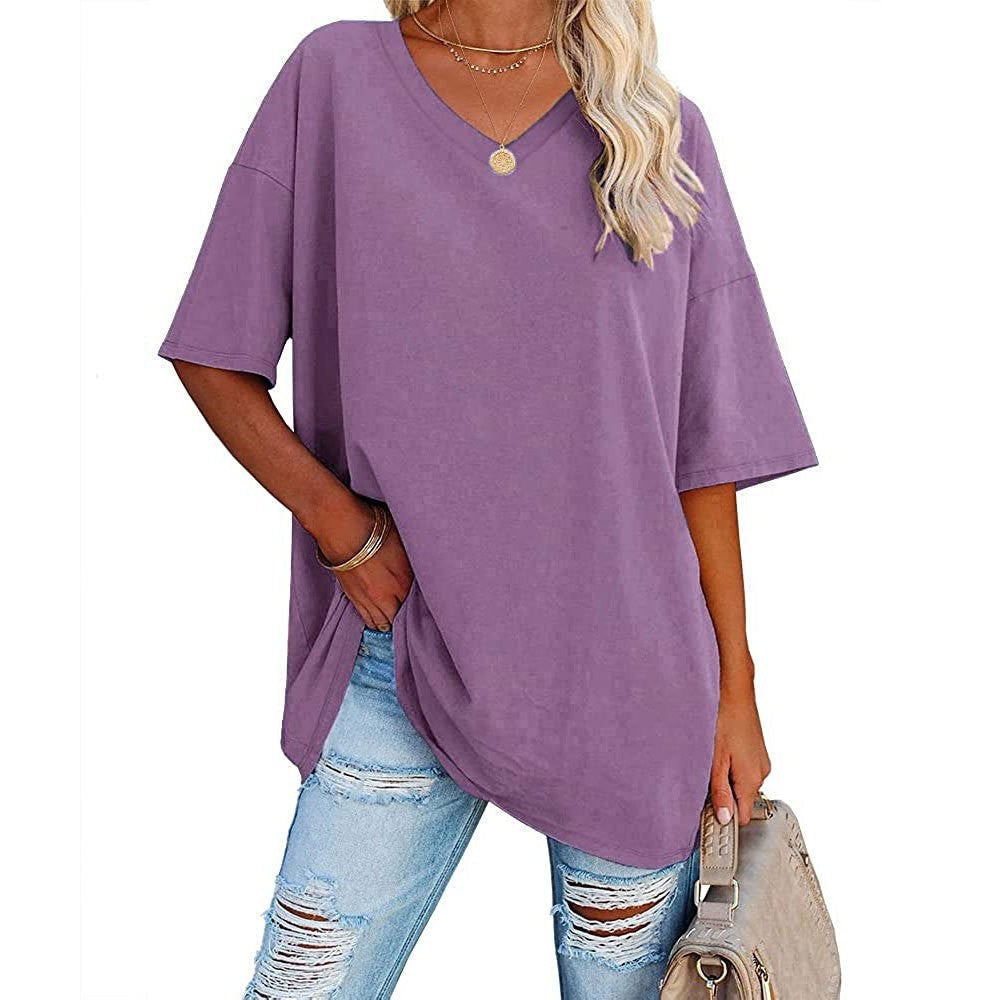 📢📢50 % RABATT !! ⏰Lässiges, locker sitzendes Damen-T-Shirt mit V-Ausschnitt