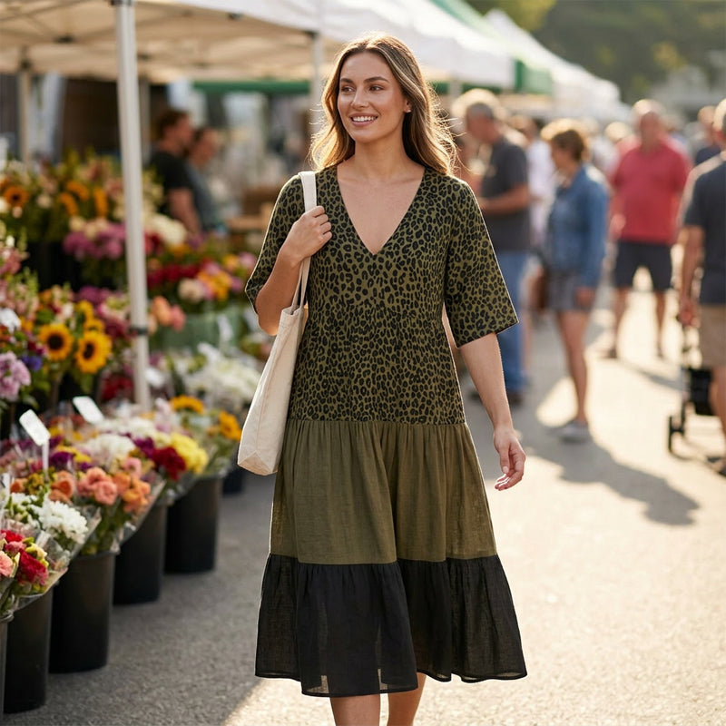 📢Mid-Season Sale: −50% nur für kurze Zeit⏰Bohemian gestuftes Maxikleid mit Leopardenmuster