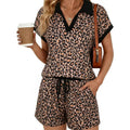 🐆 Women's Leopard Print Short Sleeve Shorts Set – Collared Two-Piece Loungewear, Trendy Summer Outfit for Home, Vacation & Beyond