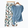 ⏰ 50 % RABATT – Nur für kurze Zeit ✨ Damen-Set: Oberteil mit seitlicher Bindung & stylische gemusterte Hose ✨ Sommerlook, bequem & modern