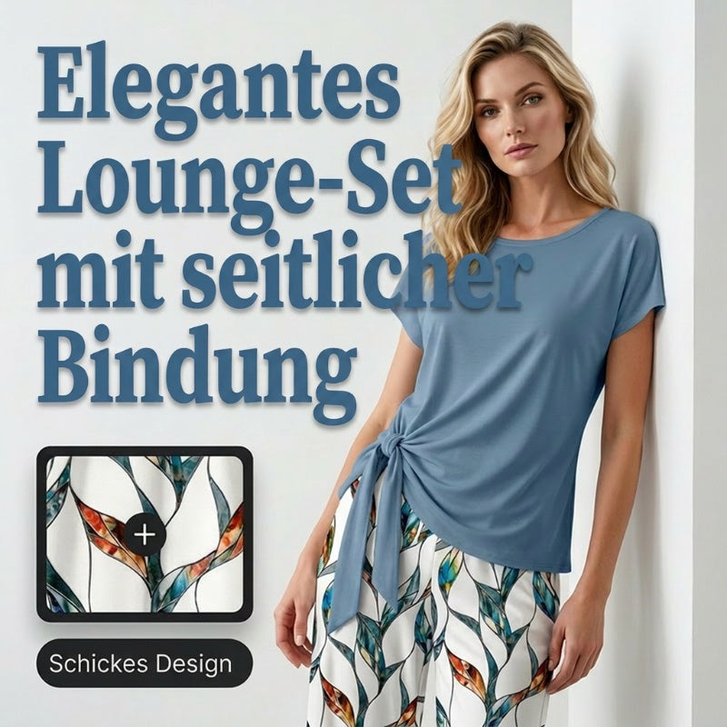 ⏰ 50 % RABATT – Nur für kurze Zeit ✨ Damen-Set: Oberteil mit seitlicher Bindung & stylische gemusterte Hose ✨ Sommerlook, bequem & modern