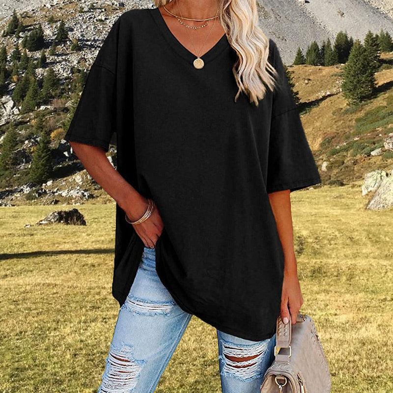 📢📢50 % RABATT !! ⏰Lässiges, locker sitzendes Damen-T-Shirt mit V-Ausschnitt
