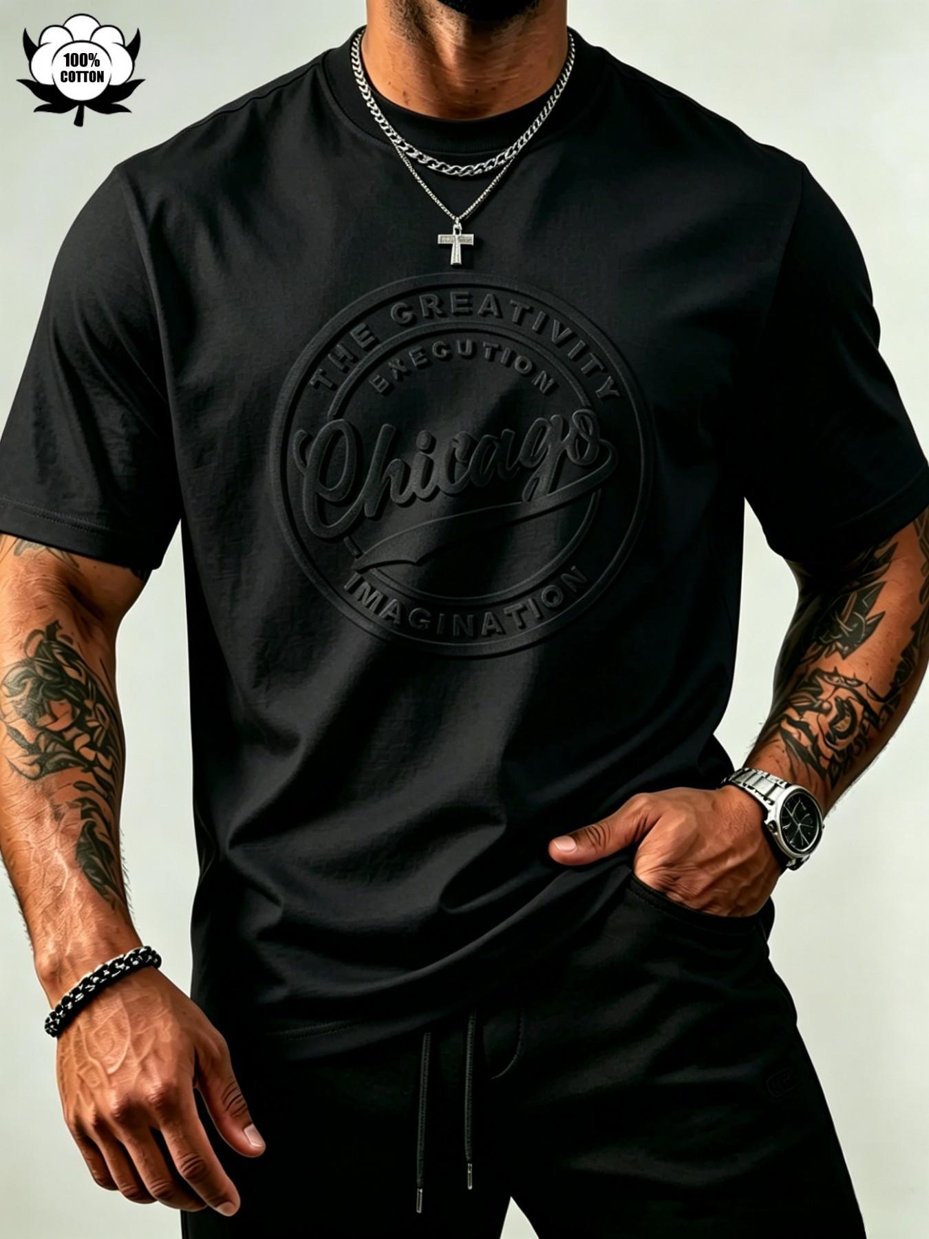 👕 Herren-T-Shirt mit strukturiertem Aufdruck – reine Baumwolle, lockere Passform & vielseitig für Alltag, Freizeit & heiße Tage ☀️