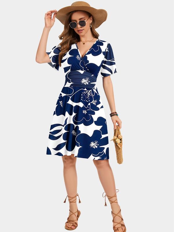 ⏰ 50 % RABATT – Nur für kurze Zeit 🌸 Damen Sommerkleid mit V-Ausschnitt ✨ Florales Muster, Rüschenärmel, Wickeloptik & Praktische Taschen