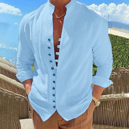🌞 Sommerneuheiten – Jetzt bis zu 50% sparen! 🌊Herren-Freizeithemd mit Stehkragen und langen Ärmeln