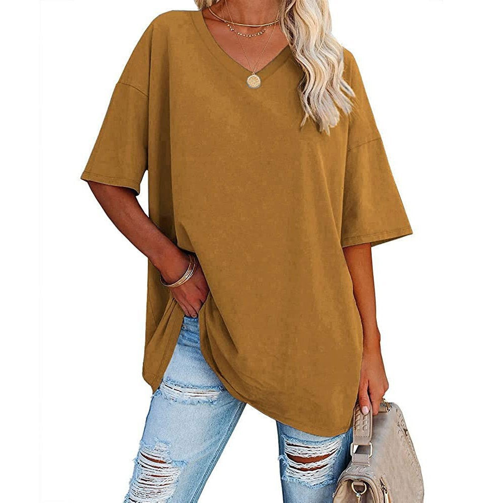 📢📢50 % RABATT !! ⏰Lässiges, locker sitzendes Damen-T-Shirt mit V-Ausschnitt