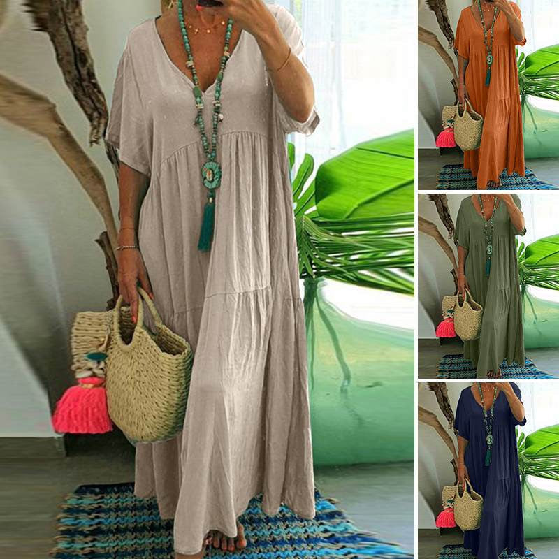 🌊 Elegantes Maxikleid mit wellenförmigem Saum – weich fallender Stoff, schmeichelhafter Schnitt, perfekt für Strand, Gartenpartys oder den stilvollen Alltag