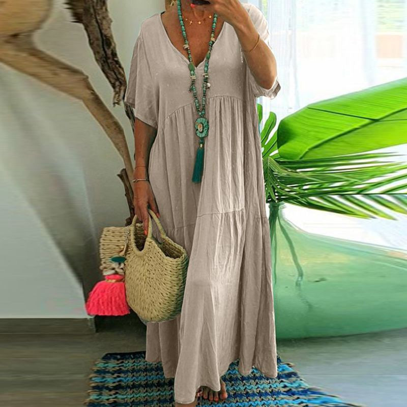 🌊 Elegantes Maxikleid mit wellenförmigem Saum – weich fallender Stoff, schmeichelhafter Schnitt, perfekt für Strand, Gartenpartys oder den stilvollen Alltag