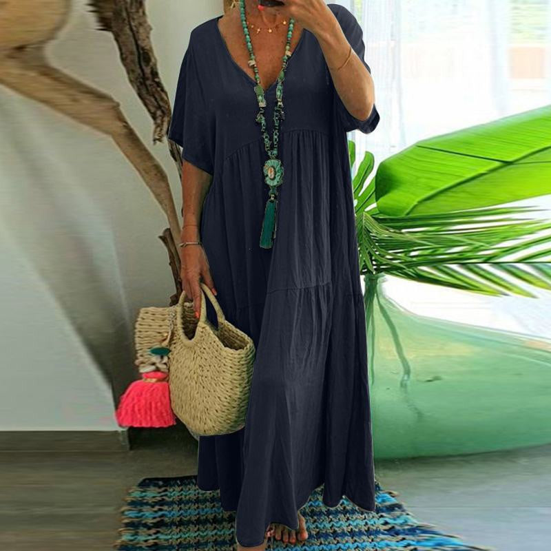 🌊 Elegantes Maxikleid mit wellenförmigem Saum – weich fallender Stoff, schmeichelhafter Schnitt, perfekt für Strand, Gartenpartys oder den stilvollen Alltag