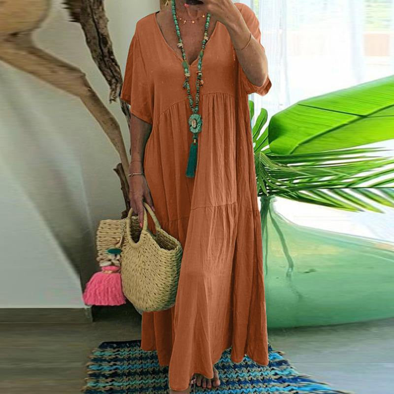 🌊 Elegantes Maxikleid mit wellenförmigem Saum – weich fallender Stoff, schmeichelhafter Schnitt, perfekt für Strand, Gartenpartys oder den stilvollen Alltag