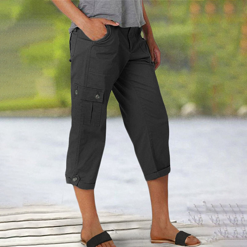 ⏰ 50 % RABATT – Nur für kurze Zeit 👖 Damen 7/8 Freizeithose ✨ Unifarben, Mit Praktischen Taschen & Bequemer Passform