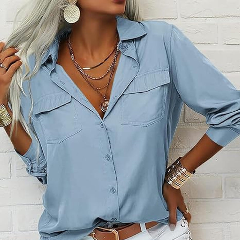 ✨Damen-Hemd mit Kragen – langärmelig, bequem & vielseitig für den Alltag, zum Shoppen oder für entspannte Tage 🌿