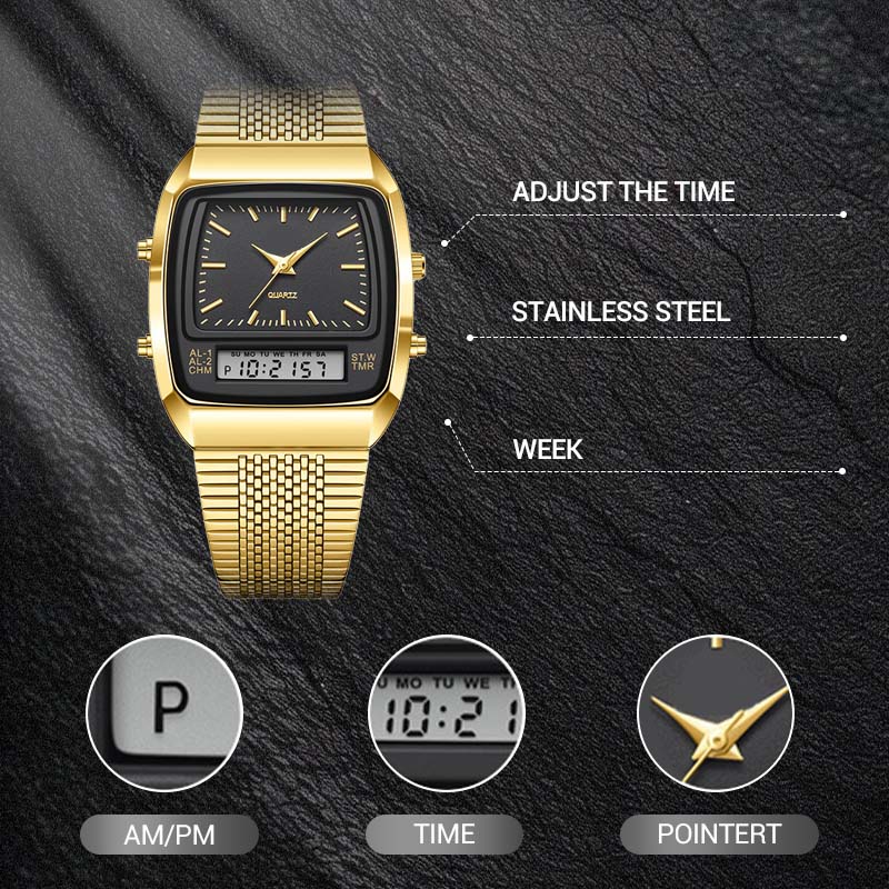 ⌚ 50% RABATT! 💧 Herren Multifunktionsuhr mit Dual-Display – Quarz & Digital, Edelstahlarmband & Wasserdicht ✨