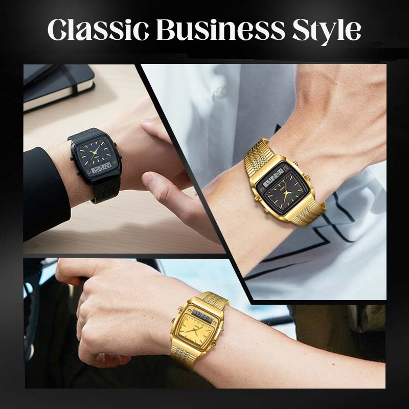 ⌚ 50% RABATT! 💧 Herren Multifunktionsuhr mit Dual-Display – Quarz & Digital, Edelstahlarmband & Wasserdicht ✨