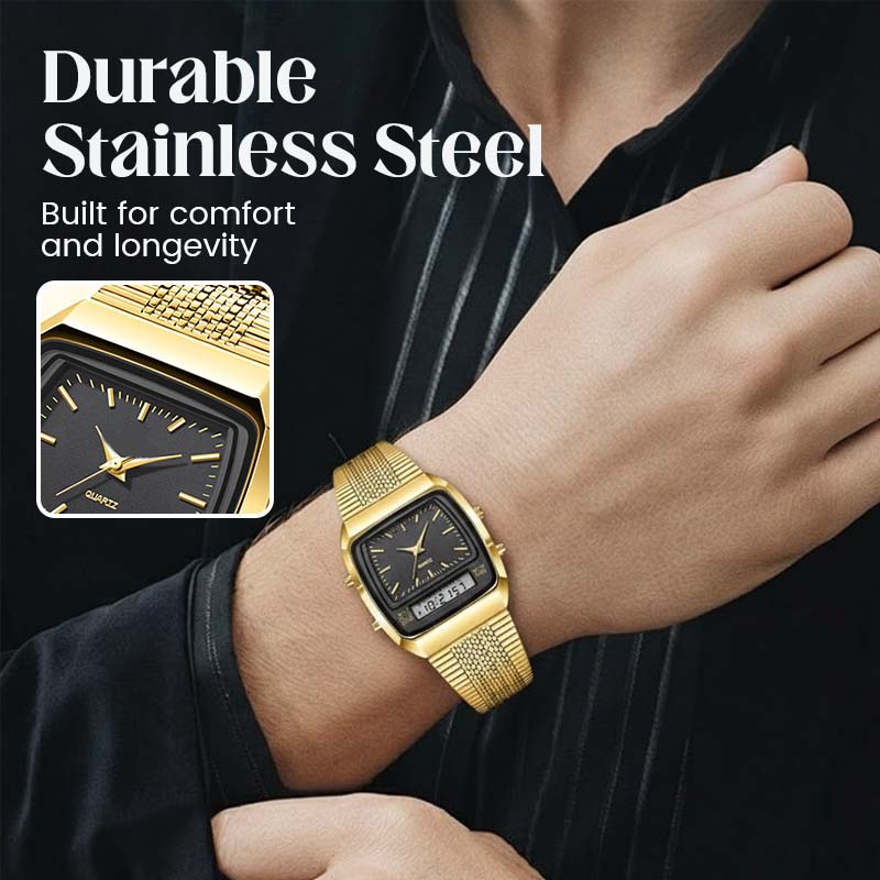 ⌚ 50% RABATT! 💧 Herren Multifunktionsuhr mit Dual-Display – Quarz & Digital, Edelstahlarmband & Wasserdicht ✨
