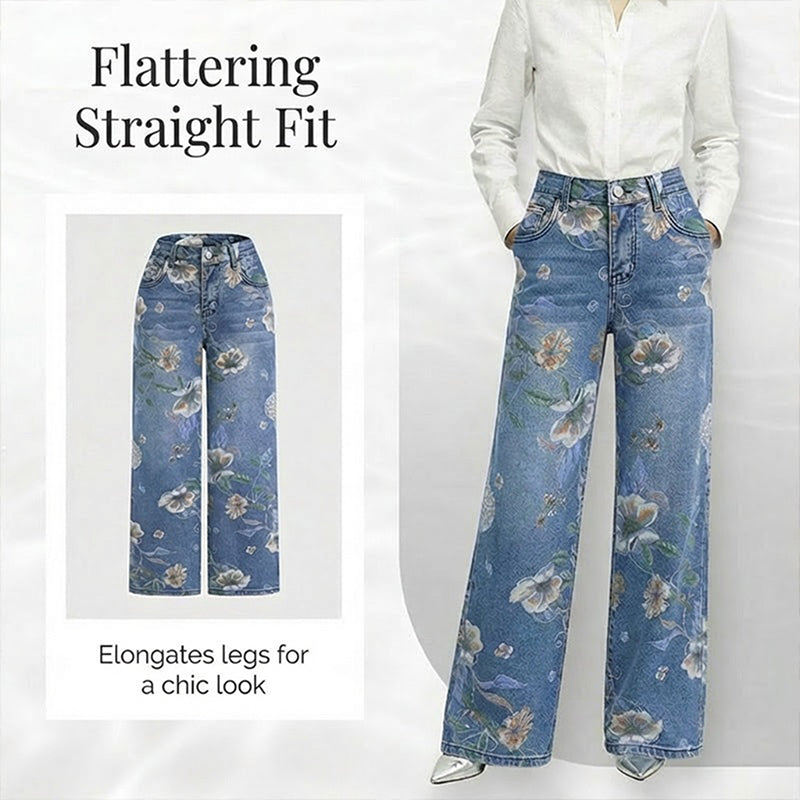 Gerade geschnittene Damen Jeans – Print Design, Bequem & Stilvoll ✨ Für Freizeit & Alltag