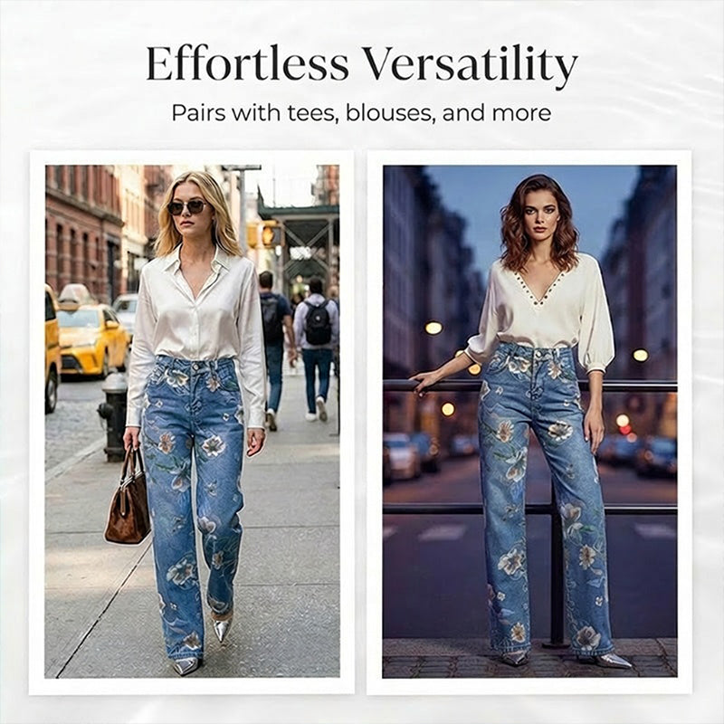 Gerade geschnittene Damen Jeans – Print Design, Bequem & Stilvoll ✨ Für Freizeit & Alltag