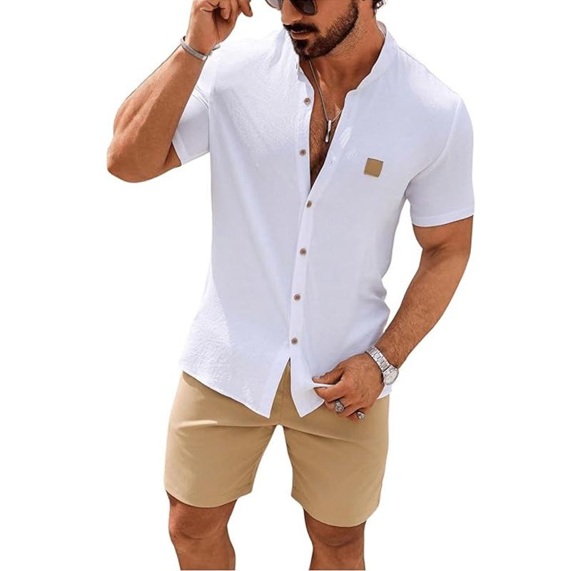 📢Mid-Season Sale: −50% nur für kurze Zeit⏰Stehkragen-Kurzarmhemd für Herren – Atmungsaktiv, Lockere Passform & Vielseitig