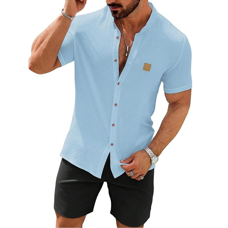 📢Mid-Season Sale: −50% nur für kurze Zeit⏰Stehkragen-Kurzarmhemd für Herren – Atmungsaktiv, Lockere Passform & Vielseitig