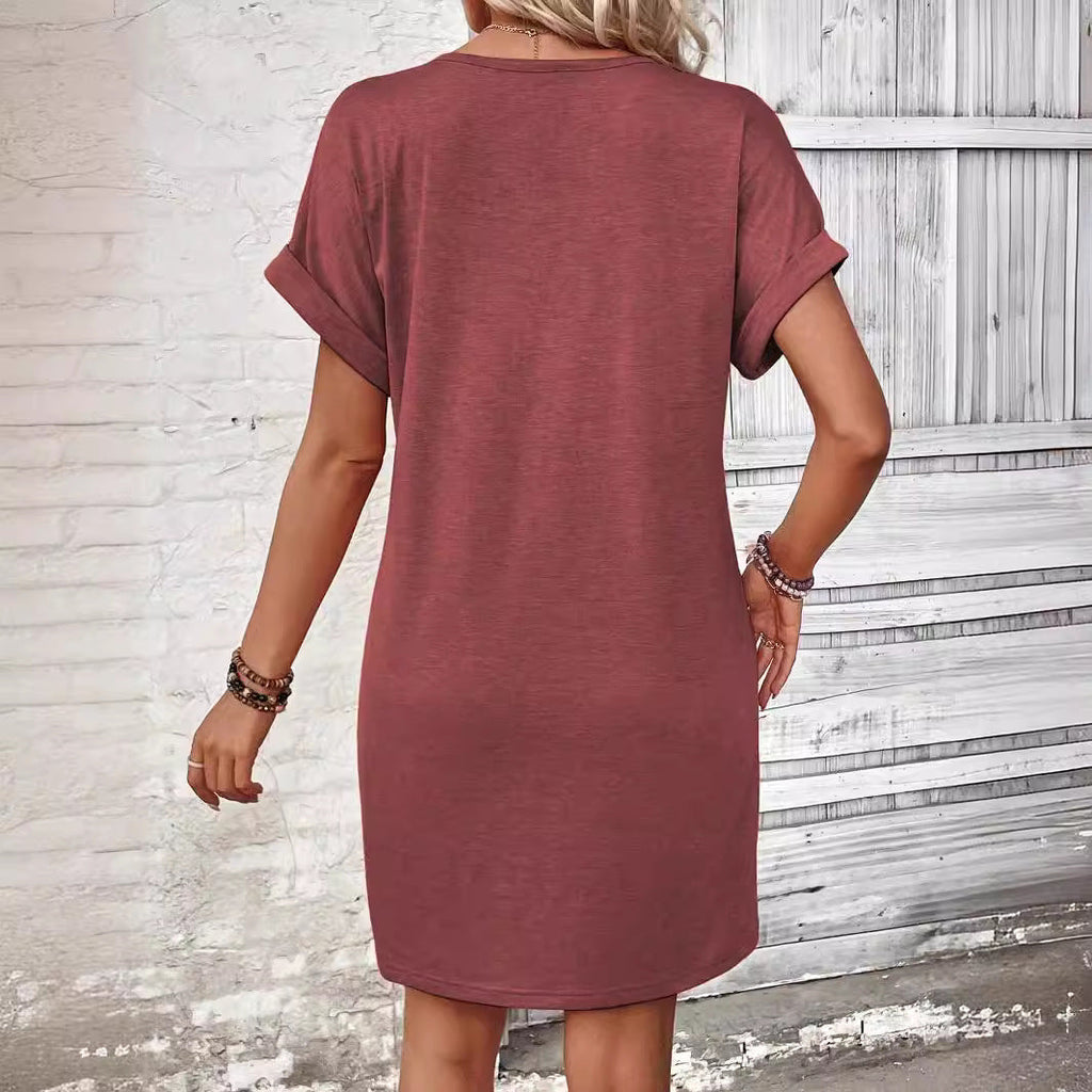 👗 Frauen modische hundert einfarbige Knopf gegen Nackenrollenhülle Kleider