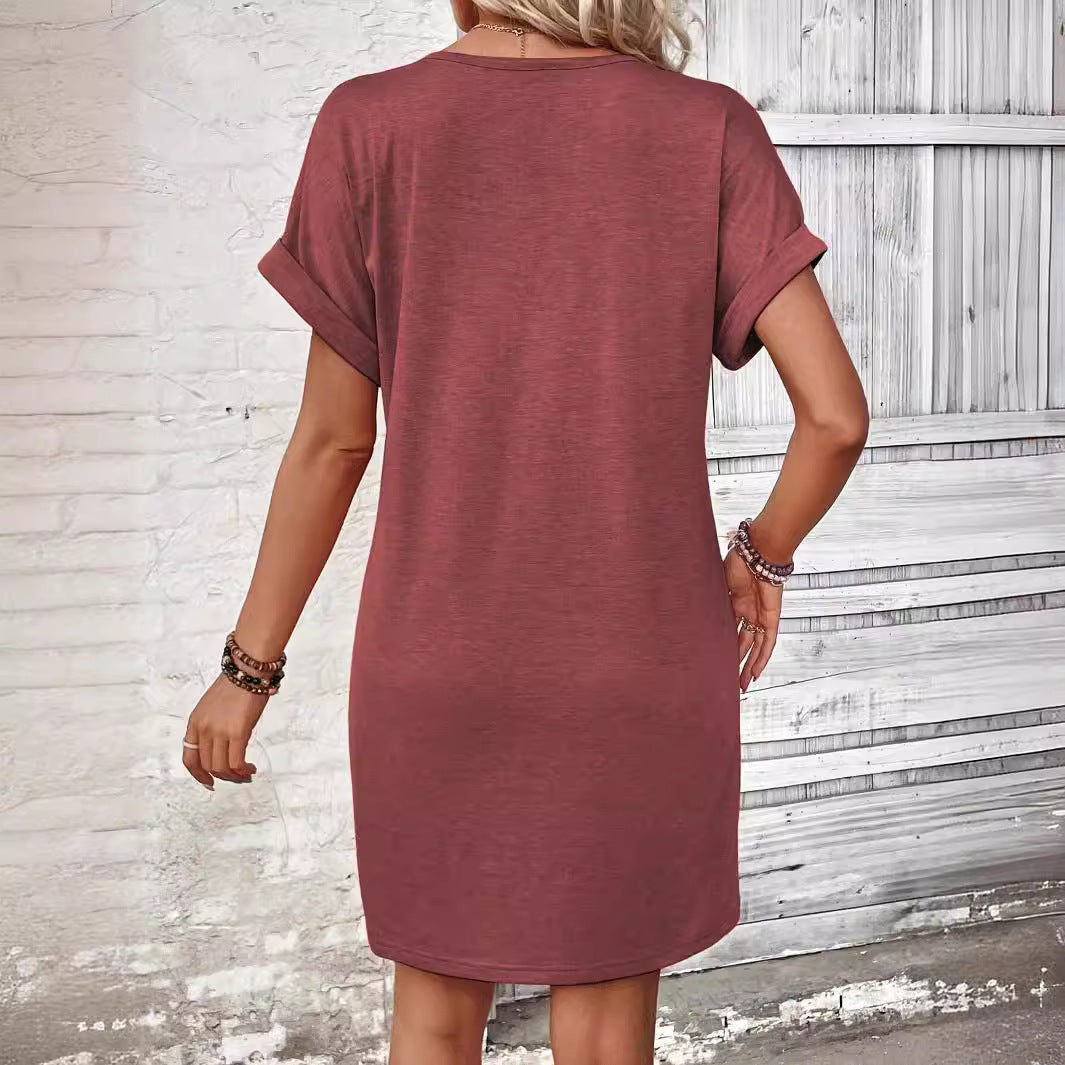 👗 Frauen modische hundert einfarbige Knopf gegen Nackenrollenhülle Kleider