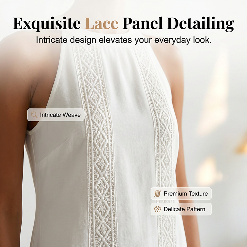 🌸 50 % Rabatt! 👗 Damen Neckholder-Midikleid mit Spitzeneinsatz ✨ Feminin, Leicht & Elegant für Sommer und Freizeit