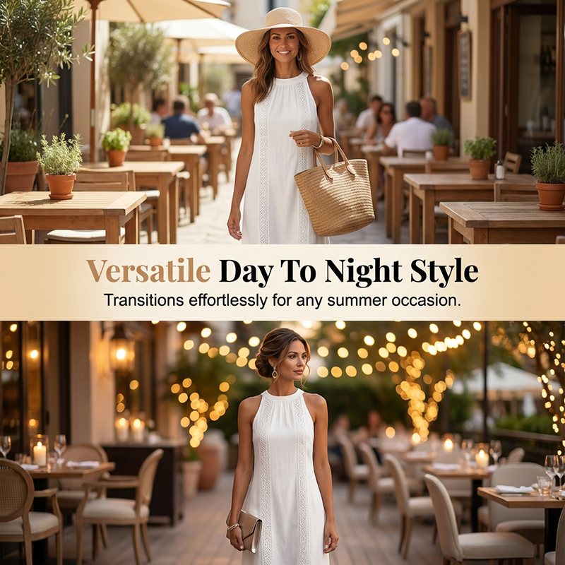 🌸 50 % Rabatt! 👗 Damen Neckholder-Midikleid mit Spitzeneinsatz ✨ Feminin, Leicht & Elegant für Sommer und Freizeit