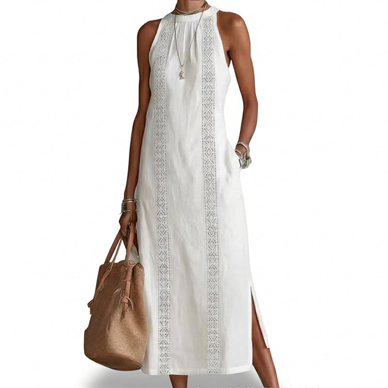 🌸 50 % Rabatt! 👗 Damen Neckholder-Midikleid mit Spitzeneinsatz ✨ Feminin, Leicht & Elegant für Sommer und Freizeit