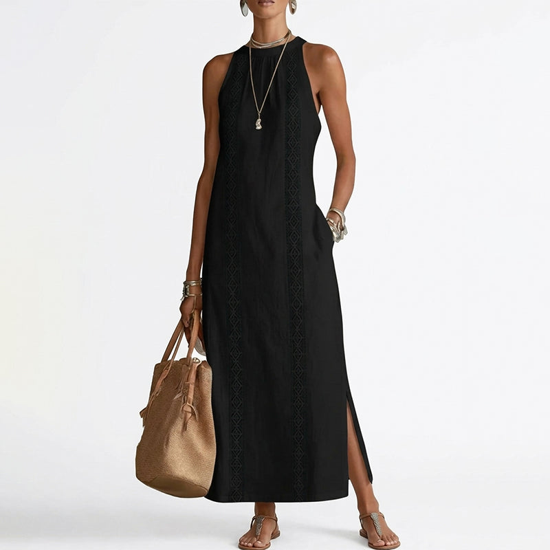 🌸 50 % Rabatt! 👗 Damen Neckholder-Midikleid mit Spitzeneinsatz ✨ Feminin, Leicht & Elegant für Sommer und Freizeit