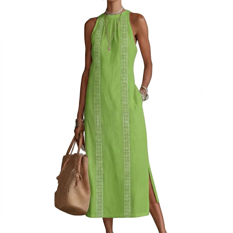 🌸 50 % Rabatt! 👗 Damen Neckholder-Midikleid mit Spitzeneinsatz ✨ Feminin, Leicht & Elegant für Sommer und Freizeit