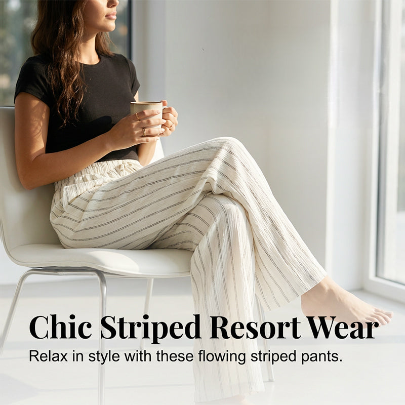 🌸 Bequeme Freizeithose im Lounge-Stil – gestreiftes Muster, elastischer Bund, perfekt für Zuhause, Strand oder Urlaub, kombinierbar mit vielen Oberteilen 👖