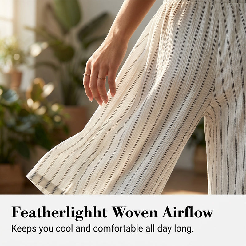 🌸 Bequeme Freizeithose im Lounge-Stil – gestreiftes Muster, elastischer Bund, perfekt für Zuhause, Strand oder Urlaub, kombinierbar mit vielen Oberteilen 👖
